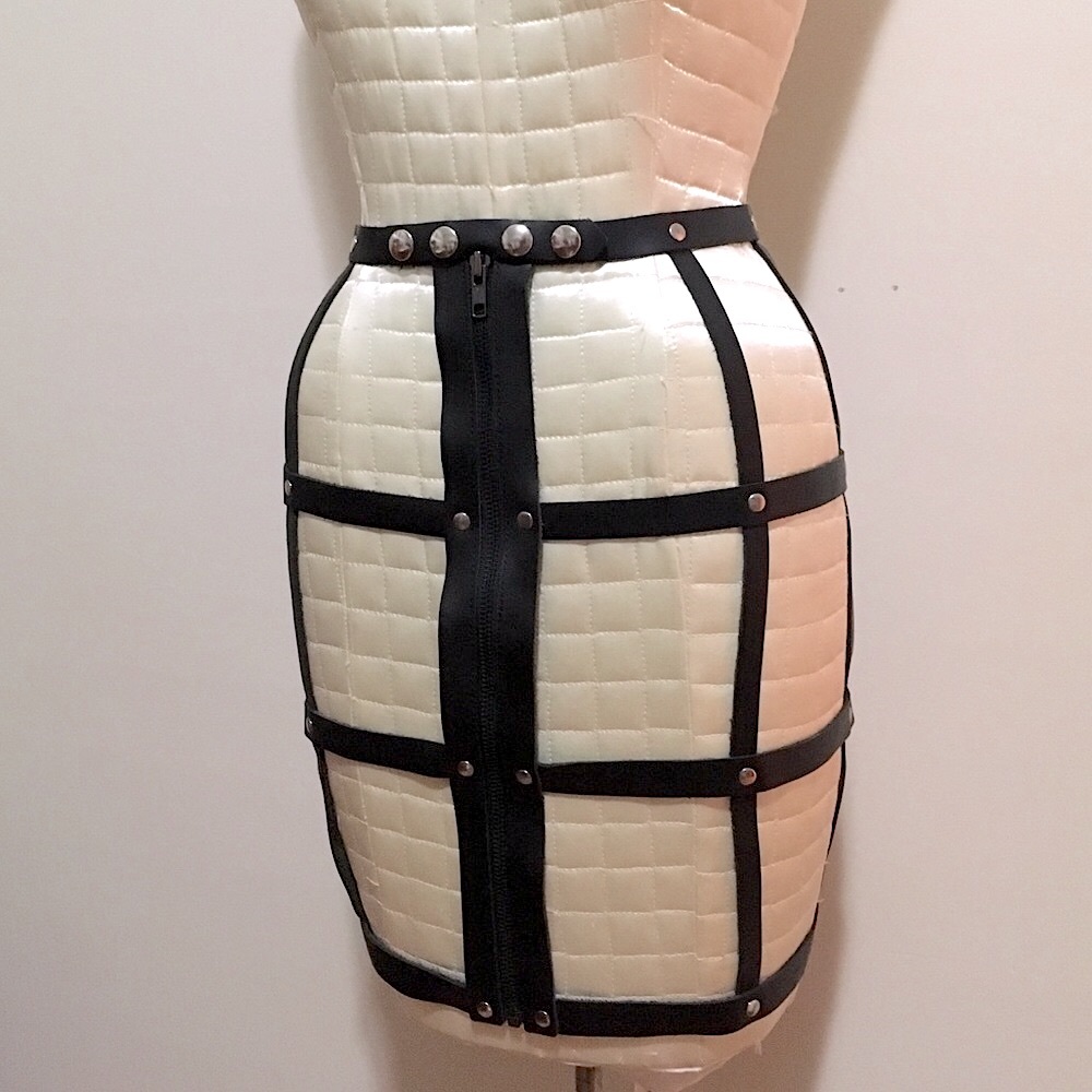 100% Leather harness bondage cage pencil skirt belt XS - Picture 2 of 9